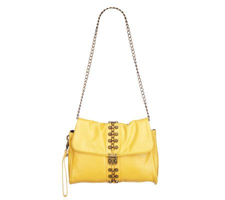 K-DASH by Kardashian Lamb Leather Clutch with Stud Detail