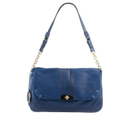 B.Makowsky Glove Leather Flap Shoulder Bag w/Turn Lock Hardware - A219178