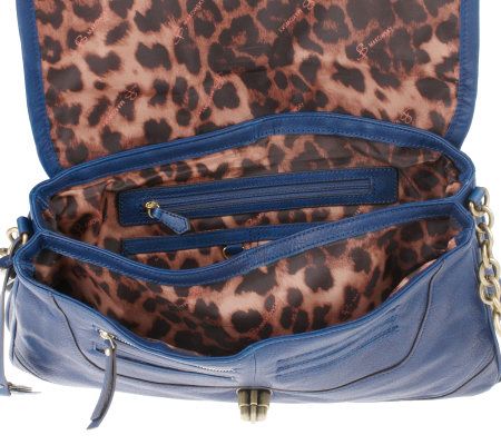 B.Makowsky Glove Leather Flap Shoulder Bag w/Turn Lock Hardware