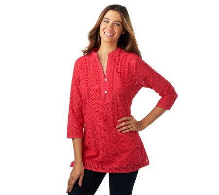 Isaac Mizrahi Live! Eyelet Tunic with Pleating and Trim Detail - A222078