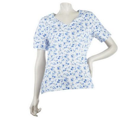 Denim & Co. Short Sleeve V-Neck Floral Printed Shirt - A222178