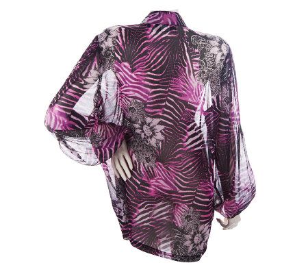 Dennis Basso Mixed Print Mandarin Collar Tunic with Tuxedo Pleats