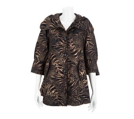 George Simonton 3/4 Sleeve Animal Print Button Front Swing Jacket - A227778