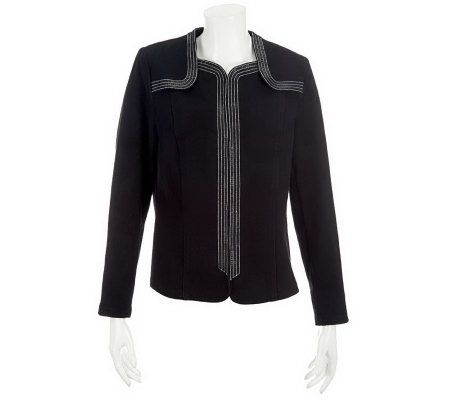 Bob Mackies Smart Denim Sequin Trim Jacket with Seaming Detail - A229278