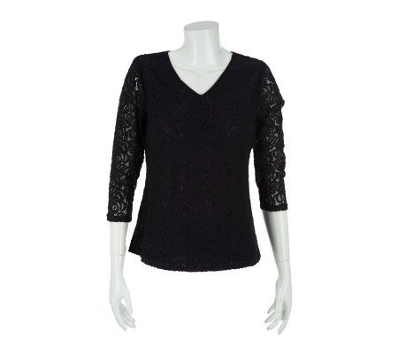 Linea by Louis DellOlio Allover Lace V-neck Top - A229478