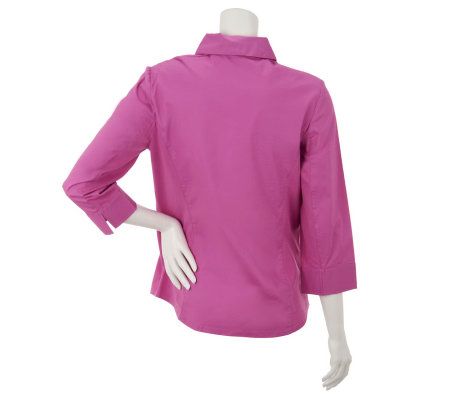 Denim & Co. Stretch Woven Button Front Shirt w/Knit Side Panels