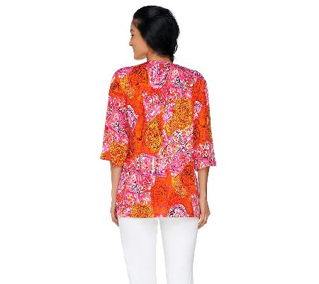 Attitudes by Renee All Over Print Drop Sleeve Top w/Side Slit