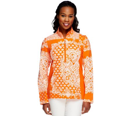 Susan Graver French Terry Long Sleeve Printed Pullover Top - A231978