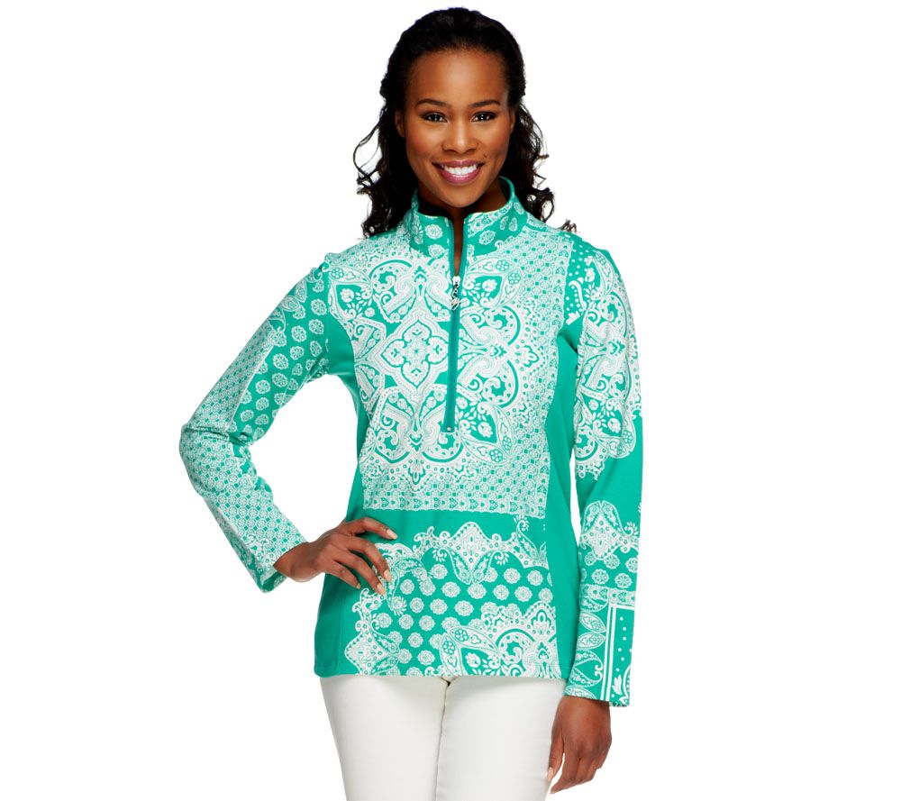 Susan Graver French Terry Long Sleeve Printed Pullover Top - A231978