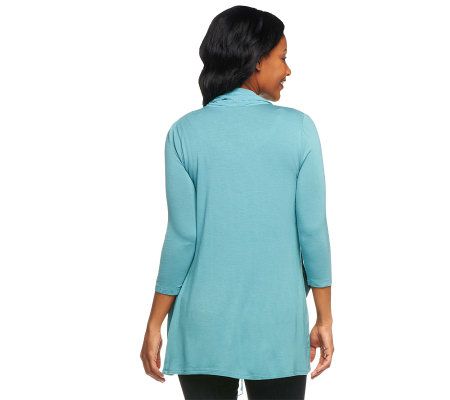 LOGO by Lori Goldstein Knit Cardigan with Chiffon Drape Trim