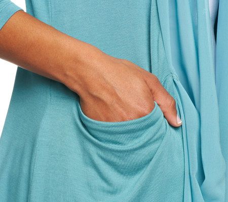 LOGO by Lori Goldstein Knit Cardigan with Chiffon Drape Trim