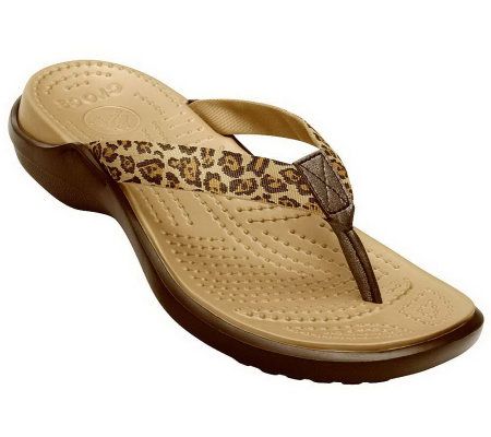 Crocs Womens Capri Leopard Print Flip Flop Sandals â€” QVC