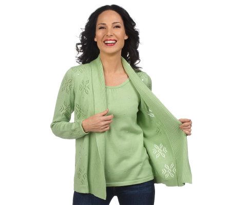 Quacker Factory Snowflake Pointelle 2-fer Sweater - A93078