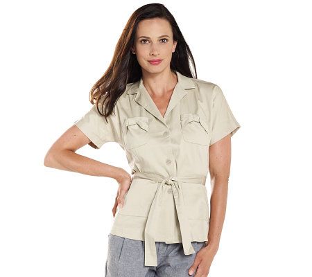 Isaac Mizrahi Live! Short Sleeve Safari Jacket with Bows - A203979