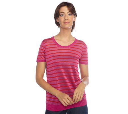 Isaac Mizrahi Live! Short Sleeve Crew Neck Striped Sweater - A204079