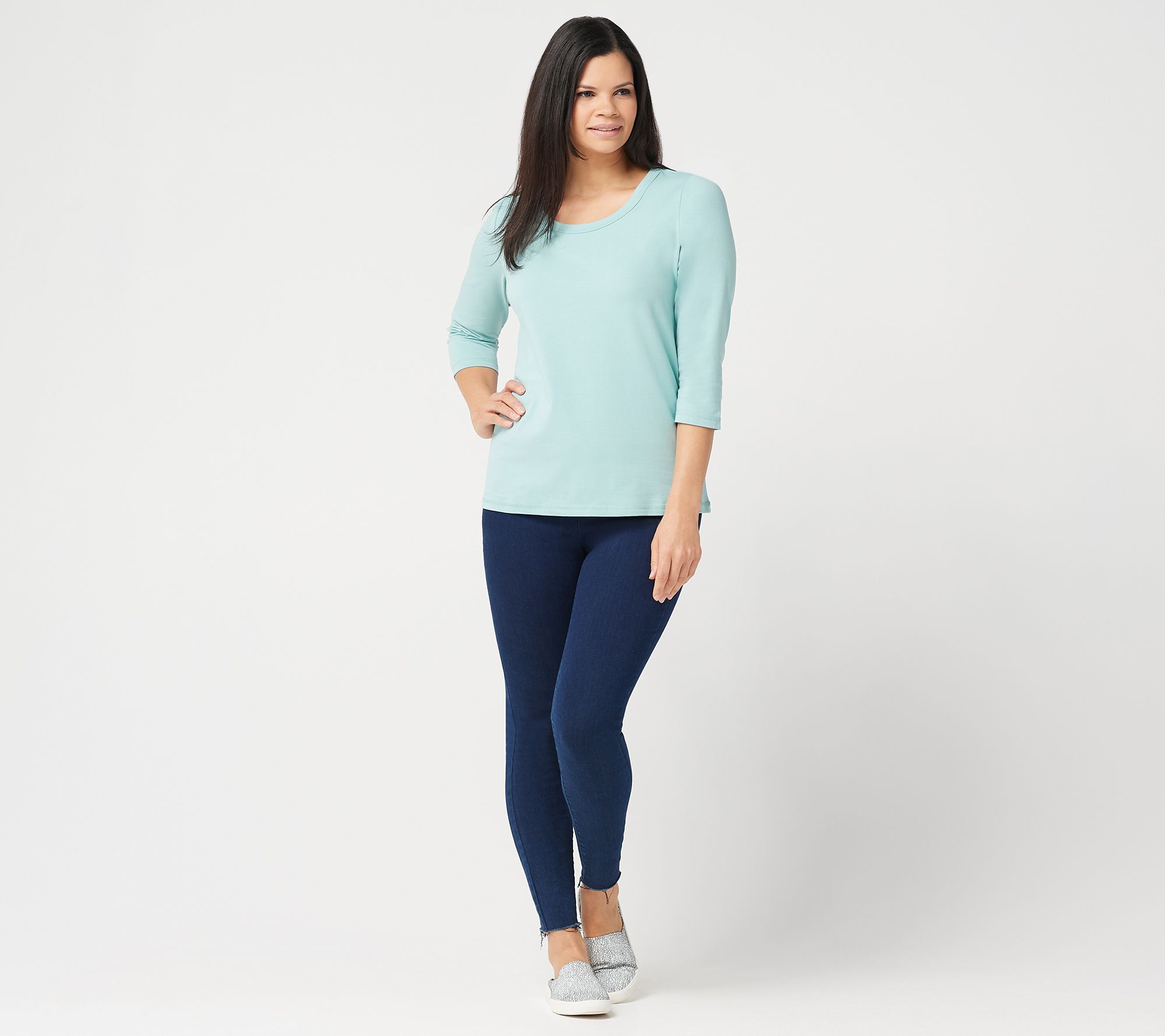 Denim & Co. Essentials 3/4 Sleeve Round Neck T-shirt