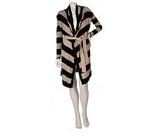 K-DASH by Kardashian Striped Belted Long Cardigan