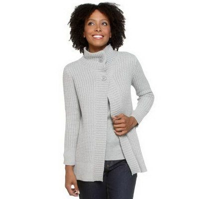 Liz Claiborne New York Textured Sweater Coat with Rib Detail - A219079