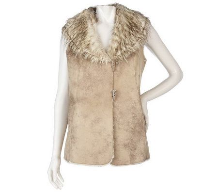 Dennis Basso Shawl Collar Faux Shearling Vest with Toggle Closure - A219479