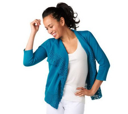 Isaac Mizrahi Live! 3/4 Sleeve Cascade Front Cardigan - A223779