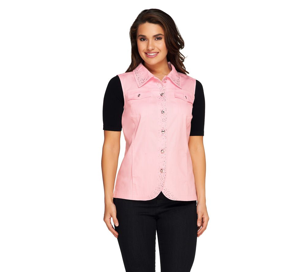 Quacker Factory Sparkle Vest with Rhinestone Button Front - A223879