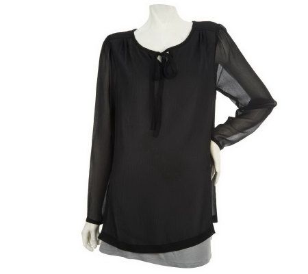 LOGO by Lori Goldstein Mixed Media Long Sleeve Layered Top - A227079