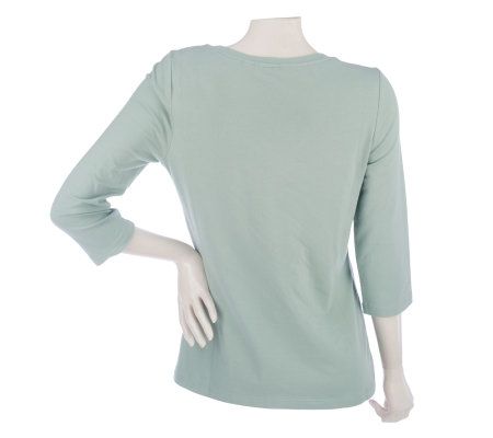 As Is Motto 3 /4 Sleeve Knit T-shirt w/ Floral Applique