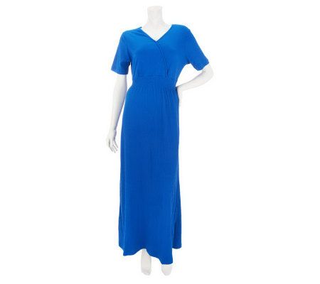 Denim & Co. Short Sleeve Knit Gauze Maxi Dress with Smocking - A231879