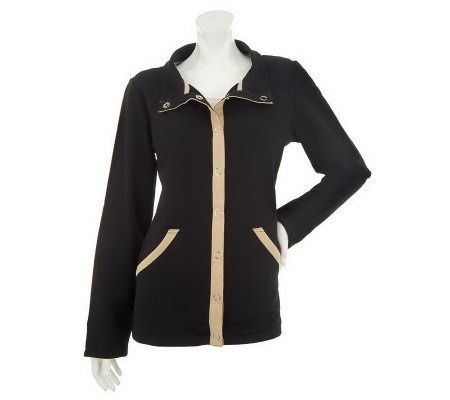 Susan Graver French Terry Button Front Jacket with Contrast Trim - A231979