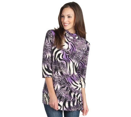 Susan Graver Liquid Knit Animal Print Tunic with Sparkles - A203180