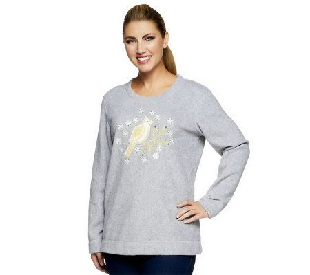 Quacker Factory Winter Cardinal Fleece Sweatshirt - A215680