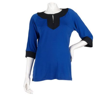 Dennis Basso Matte Jersey Color Block 3/4 Sleeve Shirt - A215780
