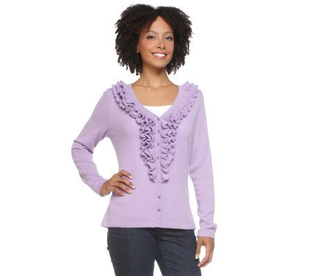 Isaac Mizrahi Live! 2-Ply Cashmere Long Sleeve Ruffle Cardigan - A217080
