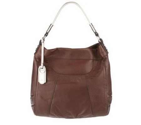 B.Makowsky Snake Embossed Leather Convertible Bucket Hobo - A219180