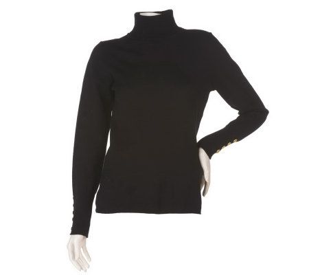 Dennis Basso Long Sleeve Turtleneck Sweater with Button Detail - A219480