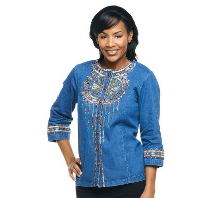 Bob Mackies Santa Fe Dream Embroidered 3/4 Sleeve Jacket - A221780