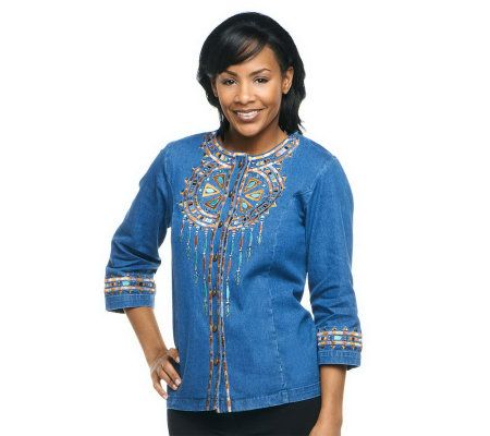 Bob Mackies Santa Fe Dream Embroidered 3/4 Sleeve Jacket - A221780