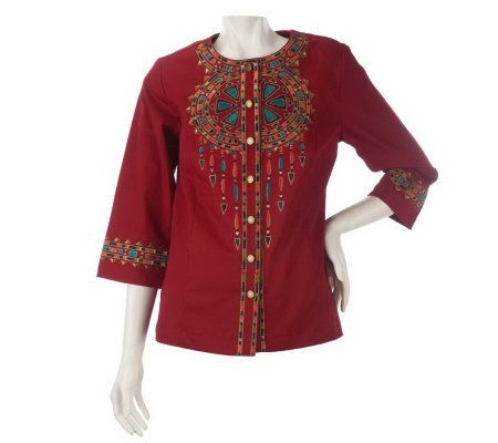 Bob Mackies Santa Fe Dream Embroidered 3/4 Sleeve Jacket - A221780