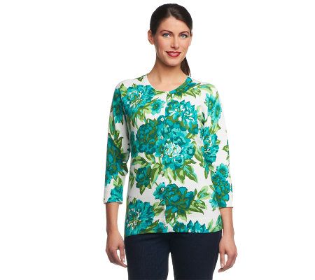 Isaac Mizrahi Live! 3/4 Sleeve Peony Blossom Print Cardigan - A222880