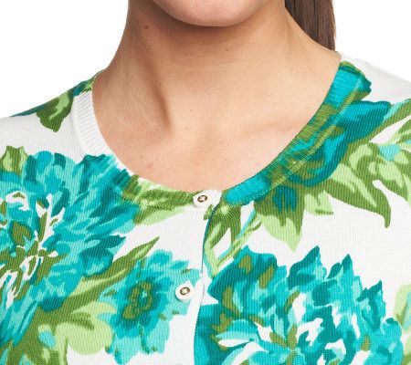 Isaac Mizrahi Live! 3/4 Sleeve Peony Blossom Print Cardigan