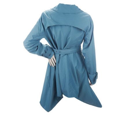Dennis Basso Water Resistant Pointed Hem Trench Coat with Belt