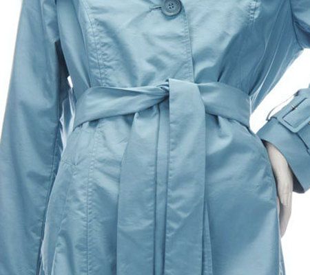 Dennis Basso Water Resistant Pointed Hem Trench Coat with Belt