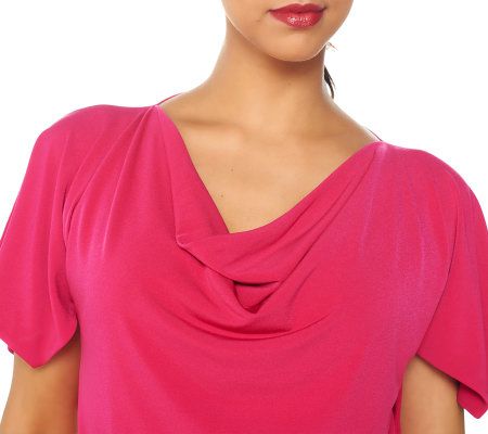 George Simonton Drape Neck Milky Knit Dress with Split Sleeves