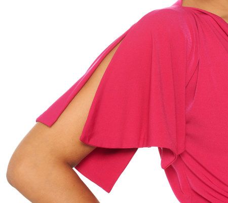 George Simonton Drape Neck Milky Knit Dress with Split Sleeves