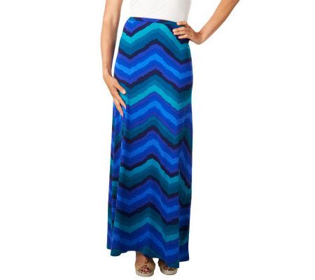 Isaac Mizrahi Live! Colorblock Chevron Print Knit Maxi Skirt - A223780