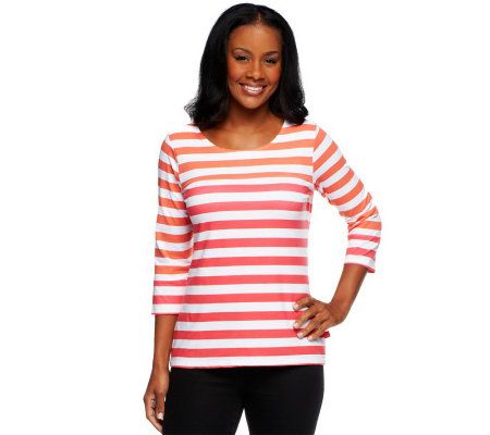 Liz Claiborne New York Mixed Stripe 3/4 Sleeve Soft Crew Tee