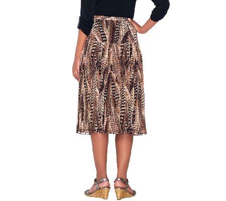 Linea by Louis DellOlio Feather Print Pull-on Pleated Skirt