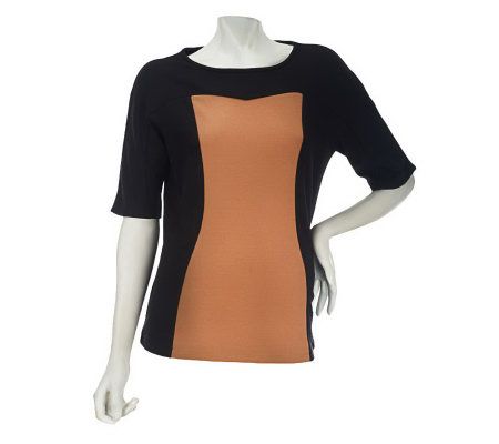 George Simonton Elbow Sleeve Colorblock Top with Seam Detail - A227780