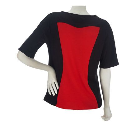 George Simonton Elbow Sleeve Colorblock Top with Seam Detail