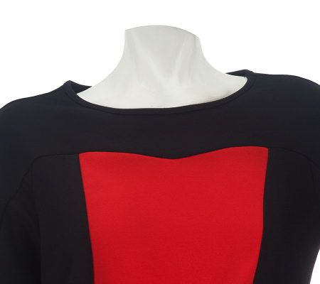 George Simonton Elbow Sleeve Colorblock Top with Seam Detail